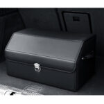 4-SOGA 4X Leather Car Boot Collapsible Foldable Trunk Cargo Organizer Portable Storage Box With Lock Black Medium