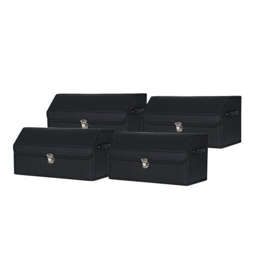 1-SOGA 4X Leather Car Boot Collapsible Foldable Trunk Cargo Organizer Portable Storage Box With Lock Black Medium