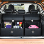 7-SOGA 4X Leather Car Boot Collapsible Foldable Trunk Cargo Organizer Portable Storage Box With Lock Black Medium