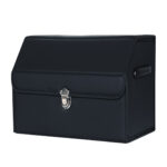 1-SOGA Leather Car Boot Collapsible Foldable Trunk Cargo Organizer Portable Storage Box With Lock Black Small