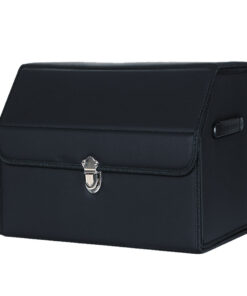 1-SOGA Leather Car Boot Collapsible Foldable Trunk Cargo Organizer Portable Storage Box With Lock Black Small