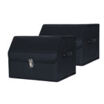1-SOGA 2X Leather Car Boot Collapsible Foldable Trunk Cargo Organizer Portable Storage Box With Lock Black Small