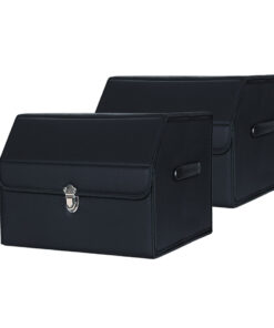 1-SOGA 2X Leather Car Boot Collapsible Foldable Trunk Cargo Organizer Portable Storage Box With Lock Black Small
