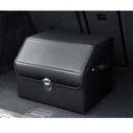 3-SOGA 4X Leather Car Boot Collapsible Foldable Trunk Cargo Organizer Portable Storage Box With Lock Black Small