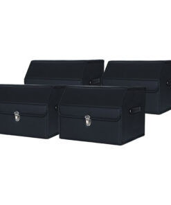 1-SOGA 4X Leather Car Boot Collapsible Foldable Trunk Cargo Organizer Portable Storage Box With Lock Black Small