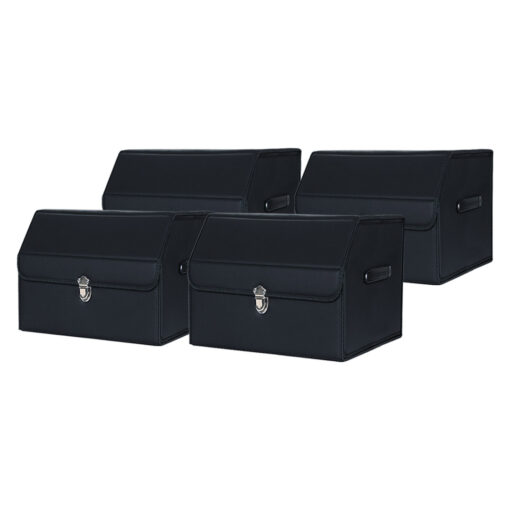 1-SOGA 4X Leather Car Boot Collapsible Foldable Trunk Cargo Organizer Portable Storage Box With Lock Black Small