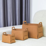 2-SOGA Medium Coffee Foldable Felt Storage Portable Collapsible Bag Home Office Foldable Organiser with Carry Handles