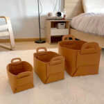 3-SOGA Medium Coffee Foldable Felt Storage Portable Collapsible Bag Home Office Foldable Organiser with Carry Handles