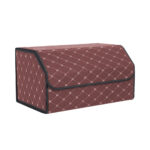 3-SOGA Leather Car Boot Collapsible Foldable Trunk Cargo Organizer Portable Storage Box Coffee/Gold Stitch Large