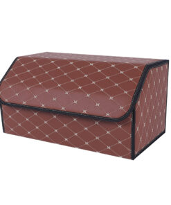 1-SOGA Leather Car Boot Collapsible Foldable Trunk Cargo Organizer Portable Storage Box Coffee/Gold Stitch Large