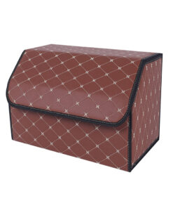 1-SOGA Leather Car Boot Collapsible Foldable Trunk Cargo Organizer Portable Storage Box Coffee/Gold Stitch Medium
