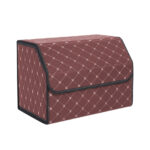 3-SOGA 4X Leather Car Boot Collapsible Foldable Trunk Cargo Organizer Portable Storage Box Coffee/Gold Stitch Medium