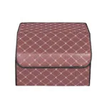 3-SOGA 4X Leather Car Boot Collapsible Foldable Trunk Cargo Organizer Portable Storage Box Coffee/Gold Stitch Small