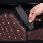 4-SOGA 4X Leather Car Boot Collapsible Foldable Trunk Cargo Organizer Portable Storage Box Coffee/Gold Stitch Small