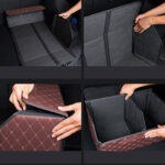 6-SOGA 4X Leather Car Boot Collapsible Foldable Trunk Cargo Organizer Portable Storage Box Coffee/Gold Stitch Small