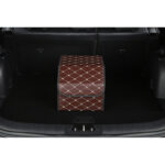 7-SOGA 4X Leather Car Boot Collapsible Foldable Trunk Cargo Organizer Portable Storage Box Coffee/Gold Stitch Small