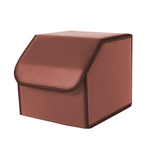 1-SOGA Leather Car Boot Collapsible Foldable Trunk Cargo Organizer Portable Storage Box Coffee Small