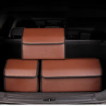 8-SOGA Leather Car Boot Collapsible Foldable Trunk Cargo Organizer Portable Storage Box Coffee Small