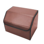 3-SOGA 2X Leather Car Boot Collapsible Foldable Trunk Cargo Organizer Portable Storage Box Coffee Small