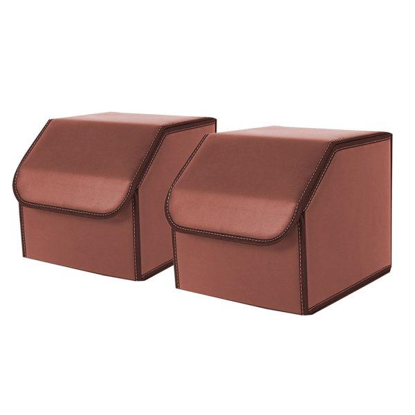 1-SOGA 2X Leather Car Boot Collapsible Foldable Trunk Cargo Organizer Portable Storage Box Coffee Small