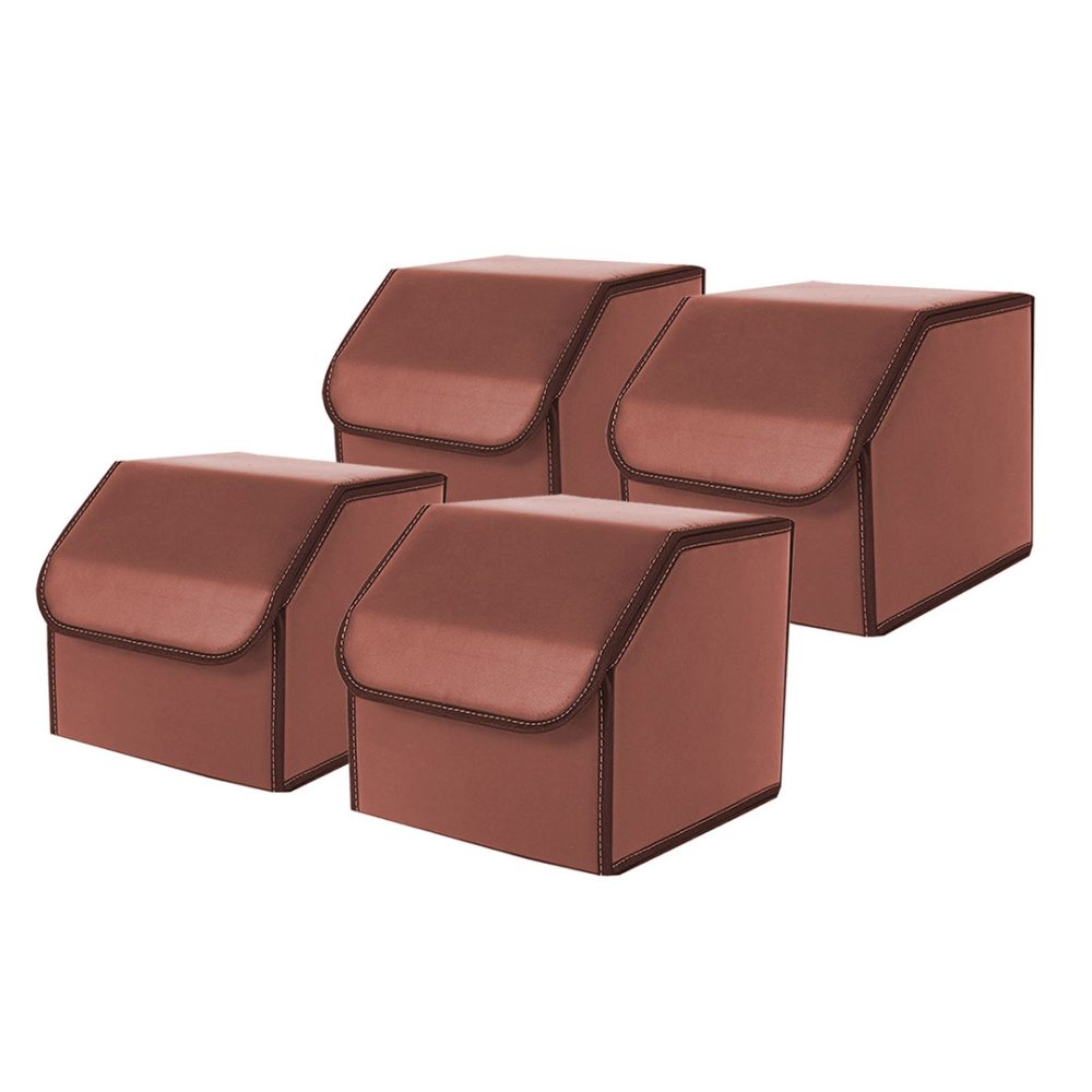 1-SOGA 4X Leather Car Boot Collapsible Foldable Trunk Cargo Organizer Portable Storage Box Coffee Small