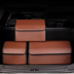 8-SOGA 4X Leather Car Boot Collapsible Foldable Trunk Cargo Organizer Portable Storage Box Coffee Small