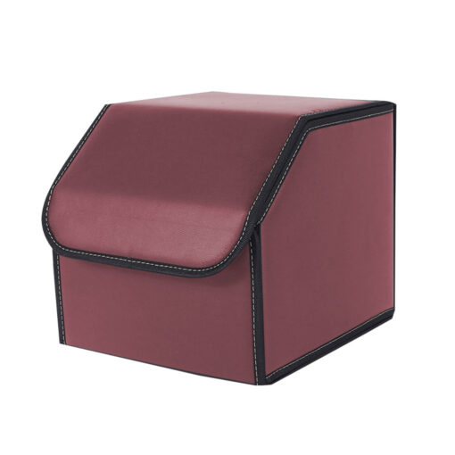 1-SOGA Leather Car Boot Collapsible Foldable Trunk Cargo Organizer Portable Storage Box Red Small