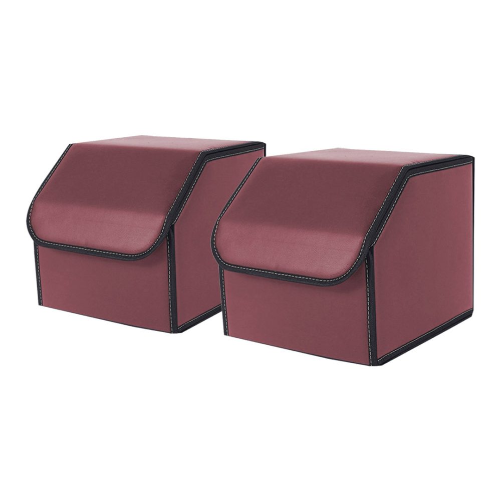 1-SOGA 2X  Leather Car Boot Collapsible Foldable Trunk Cargo Organizer Portable Storage Box Red Small