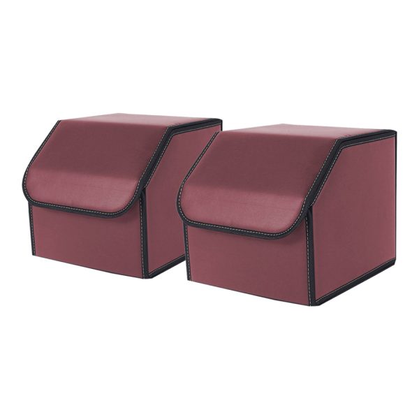 1-SOGA 2X  Leather Car Boot Collapsible Foldable Trunk Cargo Organizer Portable Storage Box Red Small