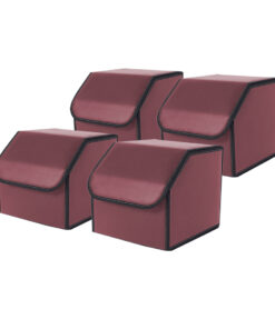 1-SOGA 4X  Leather Car Boot Collapsible Foldable Trunk Cargo Organizer Portable Storage Box Red Small