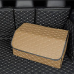 7-SOGA Leather Car Boot Collapsible Foldable Trunk Cargo Organizer Portable Storage Box Beige/Gold Stitch Large