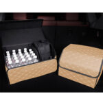 4-SOGA 2X Leather Car Boot Collapsible Foldable Trunk Cargo Organizer Portable Storage Box Beige/Gold Stitch Large