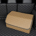 7-SOGA 2X Leather Car Boot Collapsible Foldable Trunk Cargo Organizer Portable Storage Box Beige/Gold Stitch Large