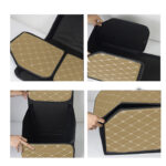 4-SOGA 2X Leather Car Boot Collapsible Foldable Trunk Cargo Organizer Portable Storage Box Beige/Gold Stitch Small