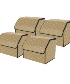 1-SOGA 4X Leather Car Boot Collapsible Foldable Trunk Cargo Organizer Portable Storage Box Beige/Gold Stitch Small