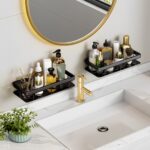 4-SOGA Black Wall-Mounted Rectangular Bathroom Storage Organiser Space Saving Adhesive Shelf Rack