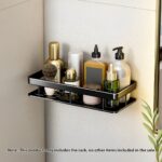 2-SOGA 2X Black Wall-Mounted Rectangular Bathroom Storage Organiser Space Saving Adhesive Shelf Rack