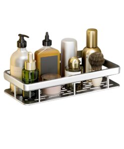 1-SOGA Silver Wall-Mounted Rectangular Bathroom Storage Organiser Space Saving Adhesive Shelf Rack