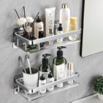5-SOGA Silver Wall-Mounted Rectangular Bathroom Storage Organiser Space Saving Adhesive Shelf Rack