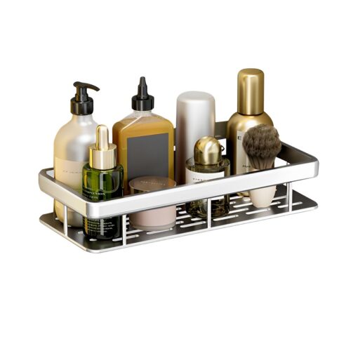 1-SOGA Silver Wall-Mounted Rectangular Bathroom Storage Organiser Space Saving Adhesive Shelf Rack