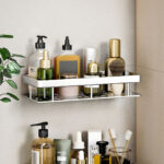 3-SOGA 2X Silver Wall-Mounted Rectangular Bathroom Storage Organiser Space Saving Adhesive Shelf Rack