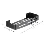6-SOGA Black Wall-Mounted Rectangular Bathroom Storage Organiser Space Saving Adhesive Shelf Rack with Hooks