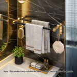 2-SOGA 61cm Wall-Mounted Double Pole Towel Holder Bathroom Organiser Rail Hanger with Hooks