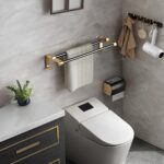 5-SOGA 61cm Wall-Mounted Double Pole Towel Holder Bathroom Organiser Rail Hanger with Hooks