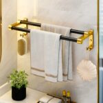 6-SOGA 61cm Wall-Mounted Double Pole Towel Holder Bathroom Organiser Rail Hanger with Hooks