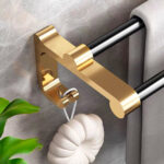 8-SOGA 61cm Wall-Mounted Double Pole Towel Holder Bathroom Organiser Rail Hanger with Hooks