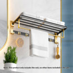 2-SOGA 2X 63cm Wall-Mounted Double Pole Towel Holder Bathroom Organiser Rail Hanger with Hooks