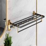 3-SOGA 2X 63cm Wall-Mounted Double Pole Towel Holder Bathroom Organiser Rail Hanger with Hooks