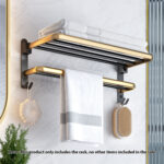 2-SOGA 62cm Wall-Mounted Double Pole Towel Holder Bathroom Organiser Rail Hanger with Hooks