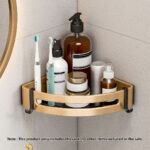 2-SOGA Gold Wall-Mounted Triangular Bathroom Storage Corner Vanity Organiser Space Saving Adhesive Shelf Rack with Hooks